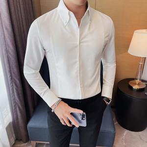 JR7997-P68 秋季男士长袖加绒衬衫大领子潮流休闲修身加绒衬衣图片