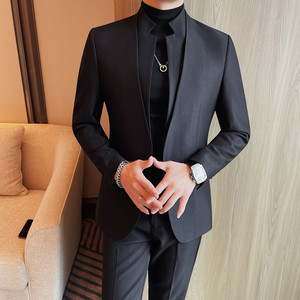 XF1050-P165 单排一粒扣西装外套男士立领纯色西服 商务休闲百搭图片
