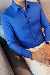 7892-P58 秋季男士长袖修身衬衫潮流休闲纯色商务衬衣图片