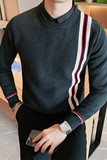 1315-P88假两件毛衣男士冬季新款衬衫领针织衫撞色修身打底衫，男装T恤，电商B333