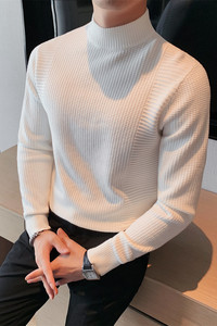3613-P68 毛衣男士冬季加厚针织衫半高领 修身时尚纯色百搭打底衫图片