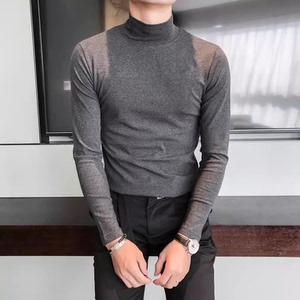 老款继续做5858-特P45秋冬男士纯色修身打底衫半高领T恤 韩版中领图片