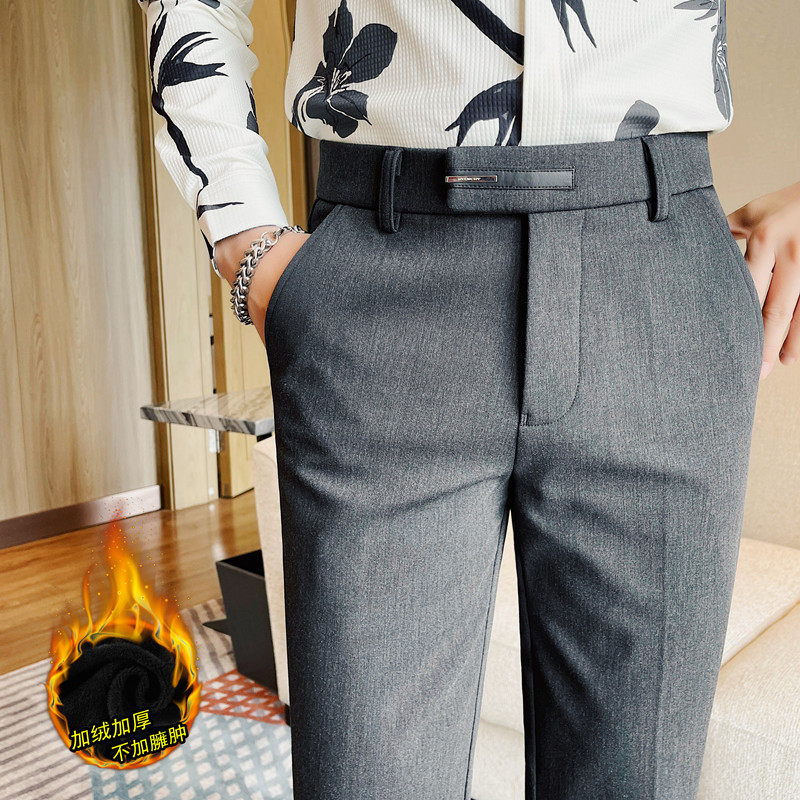 K9989-P852025新款商务休闲高级感男士小脚裤加绒西裤纯色长裤，男装西裤，电商B333