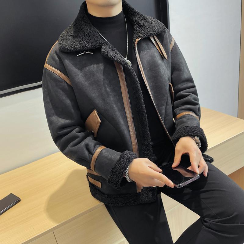 23103-P275冬季棉夹克男士皮毛一体夹克男外套加厚翻领上衣,男装夹克,电商B333
