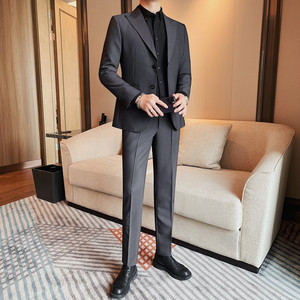 TZ23612-P235 西装两件套男士纯色西服 商务休闲单排两粒扣西服图片
