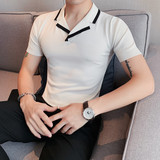 A011-P58短袖POLO衫男士夏季修身英伦休闲百搭半袖T恤白色，男装T恤，电商B333