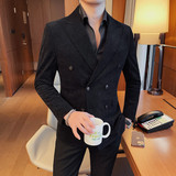 23580-P155灯芯绒西装外套男士双排扣西服修身条纹休闲西装，男装西服套装，电商B333