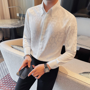 3122-P78 豹纹衬衫男士新款大领暗扣衬衣 潮流休闲长袖衬衫图片