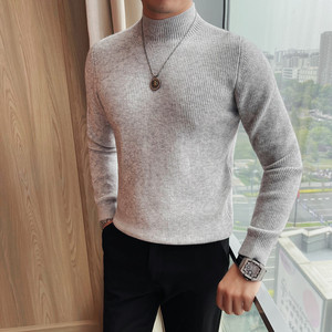 3711-P78 微宽松毛衣男士秋冬新款长袖半高领针织衫 中领打底衫男图片