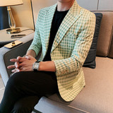 23585-P155西服外套男士格子小西装长袖上衣潮流时尚休闲单排扣，男装西服套装，电商B333