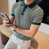 1216-P58针织polo衫男士夏季条纹翻领半袖t恤针织冰丝，男装T恤，电商B333