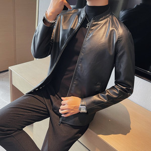PY6805-P98秋冬皮衣男士立领皮夹克外套修身机车帅气潮流,皮包女士真皮皮包大容量好搭配图片