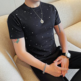 6615-P45星星撒粉短袖体恤男士春夏新款修身百搭圆领半袖T恤，男装T恤，电商B333