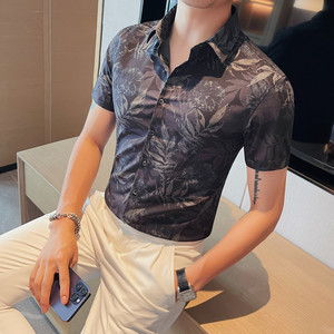 7885-P58 短袖衬衫男士夏季潮流休闲帅气个性半袖修身衬衣图片