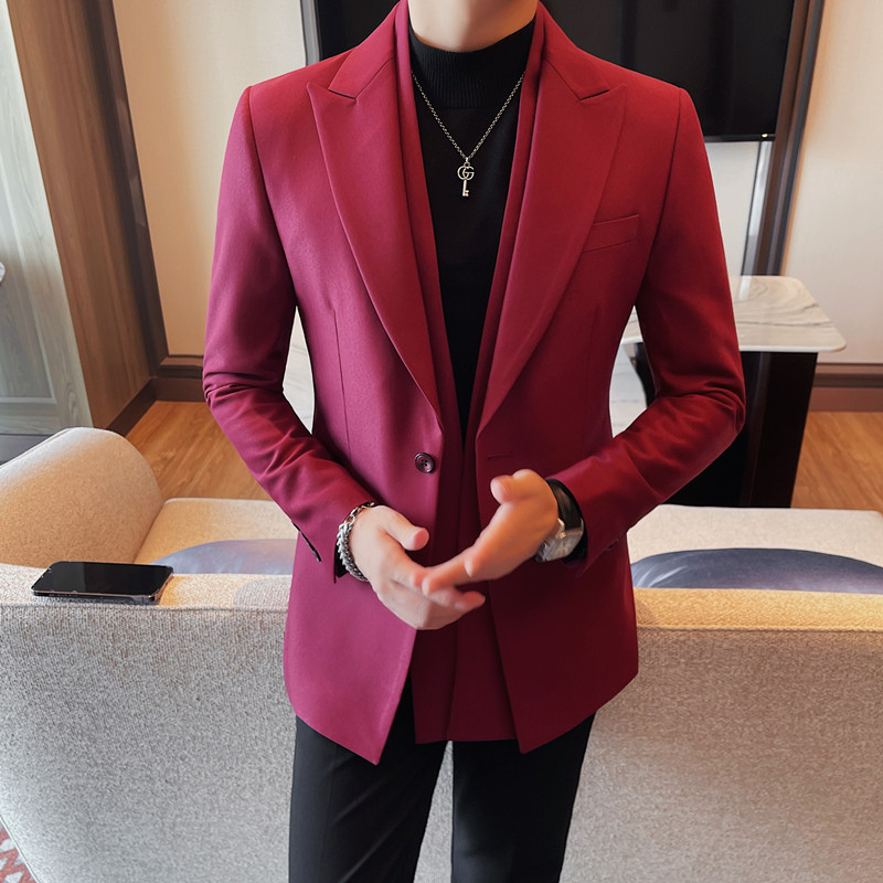 XF1043-P175双层领西装男士秋冬新款修身纯色商务休闲婚礼礼服,男装西服套装,电商B333