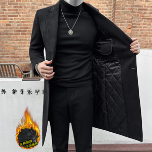 23623-P198 中长款毛衣大衣男士冬季加棉加厚单排扣纯色外套图片