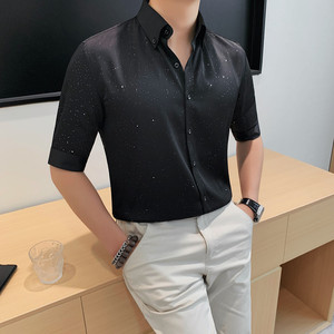 7126-P68 98 撒粉衬衫短袖衬衣男士夏季新款纯色衬衫图片