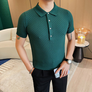 HM028-P58 针织冰丝短袖T恤男士夏季新款修身POLO衫图片