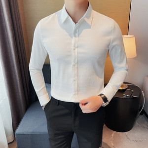 7892-P58 秋季男士长袖修身衬衫潮流休闲纯色商务衬衣图片
