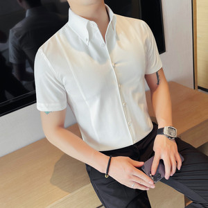 5997-P58 男士短袖衬衫夏季新款商务休闲修身显瘦百搭上衣 白衬衣图片