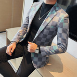 2005-P185西装外套男士西服上衣修身休闲格子小西装，男装西服套装，电商B333