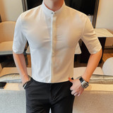C7122-P5879短袖衬衫男士纯色立领暗扣衬衣商务休闲百搭寸衫，男装T恤，电商B333