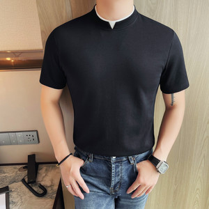 7505-P48 双层假领短袖T恤男士夏季新款圆领修身时尚休闲半袖体恤图片