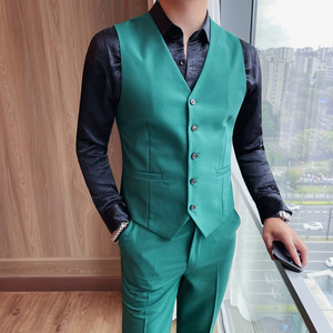 MJ3082-P58 男士马甲套装秋季英伦风发型师潮牌修身条纹西服马夹图片