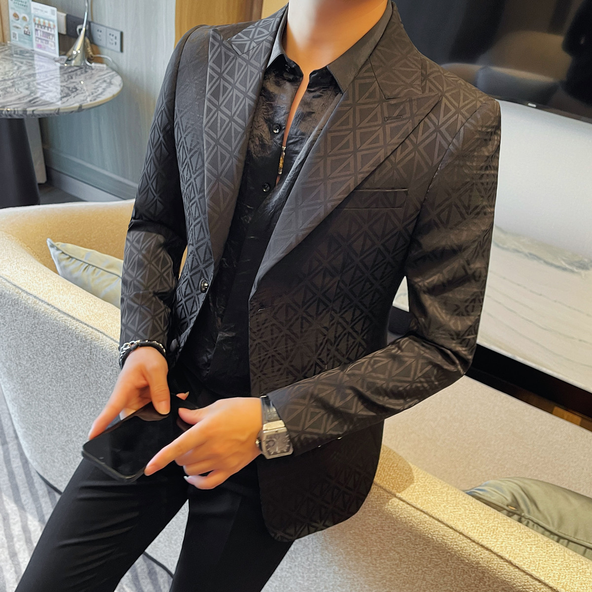 XF1080-P140印花西装商务休闲秋冬西服外套修身时尚单排扣西装，男装西服，电商B333