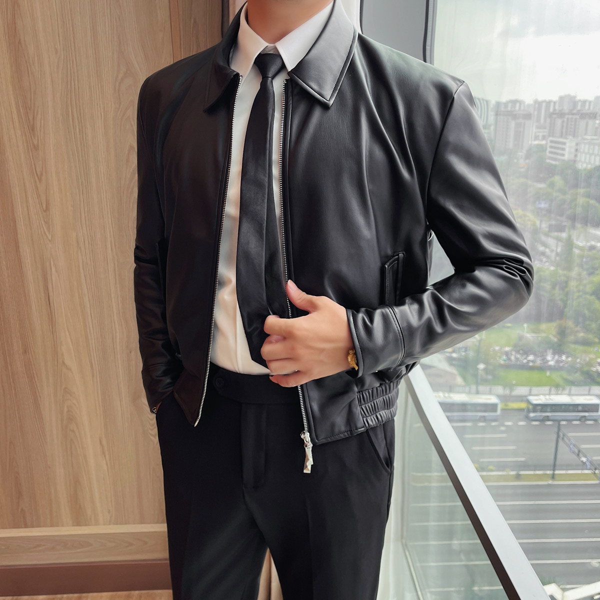 JK202-P135男士长袖皮衣外套新款修身商务休闲皮夹克上衣短款,男装夹克,电商B333