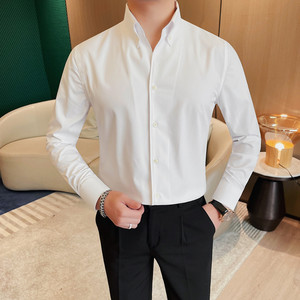 C3125-P88 大领子长袖衬衫男士商务休闲纯色衬衣图片