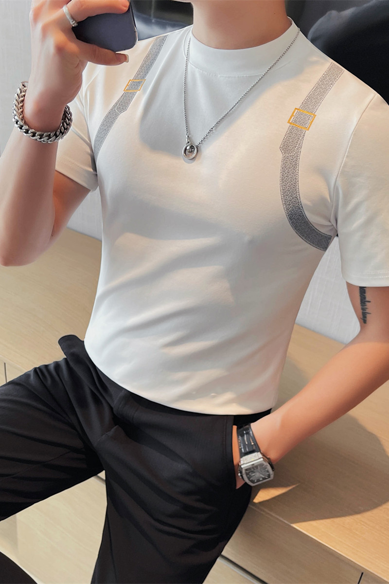 T2406-P48印花小中领短袖打底衫男士夏季新款半袖打底衫,男装T恤,电商B333