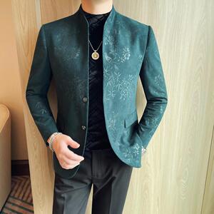 XF1071-P128跑量款西装外套男士春季新款花西装立领西服单排扣,灰色领带jk搭配图片