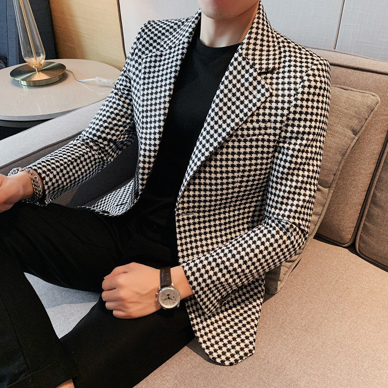 XF05-P155青年商务免烫长袖修身春季格子西服西装休闲便服单排扣2图片