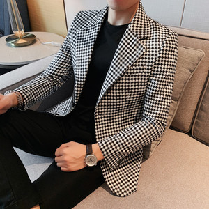 XF05-P155青年商务免烫长袖修身春季格子西服西装休闲便服单排扣2图片