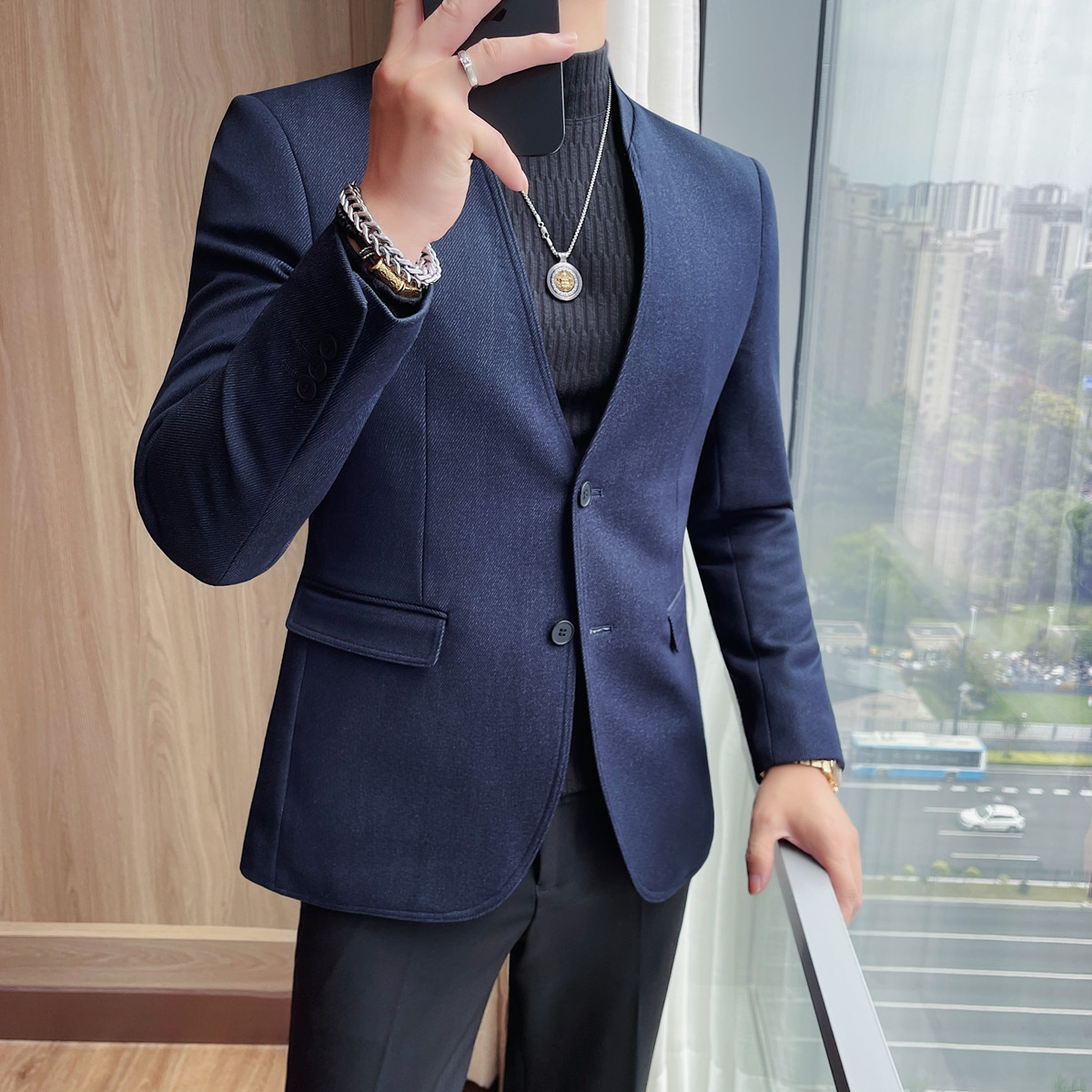 26721-P165 男士长袖西服外套新款修身商务休闲西装上衣V领西装，男装西服套装，电商B333