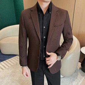 23593-P168 字母刺绣西装外套男士春季新款 修身纯色商务休闲西服图片