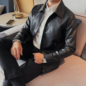 PY6806-P98 秋冬男士皮衣外套翻领修身皮夹克外套潮流帅气图片