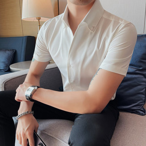 DX7667-1-P58 短袖衬衫男士夏季潮流休闲帅气纯色修身衬衣，男装T恤，电商B333