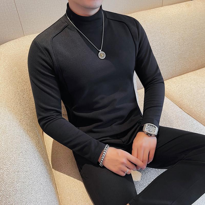 7909-P58半高领长袖打底衫男士秋冬新款德绒纯色体恤,男装T恤,电商B333