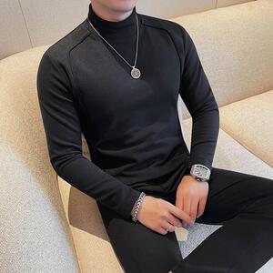 7909-P58 半高领长袖打底衫男士秋冬新款德绒纯色体恤图片