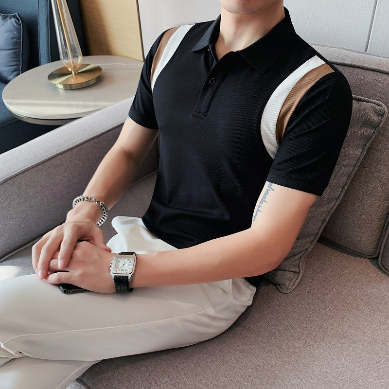 短袖polo衫男士夏季新款修身翻领针织冰丝潮流休闲半袖t恤，男装Polo衫，电商B333