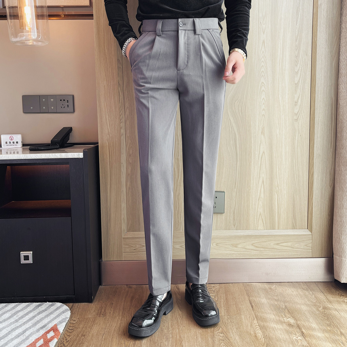 K7819-P88男士西裤2025新款商务休闲百搭纯色修身小脚裤子,男装西裤,电商B333