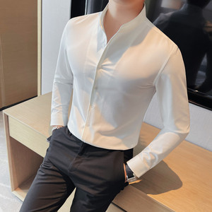 7882-P58 秋季男士长袖衬衫潮流休闲修身立领商务时尚衬衣图片