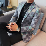2005-P185西装外套男士西服上衣修身休闲格子小西装，男装西服套装，电商B333