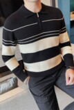 3718-P88长袖毛衣男士秋冬新款翻领针织衫撞色拉链长袖打底衫，男装针织衫/毛衣，电商B333