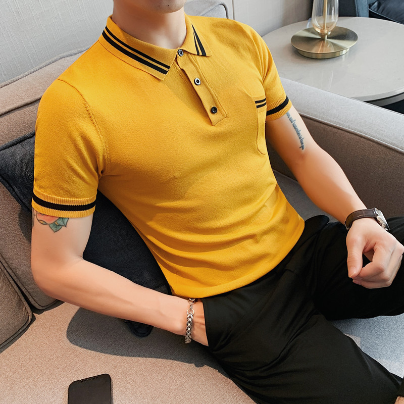 A012-P58短袖polo衫男士夏季修身针织衫休闲翻领纯色T恤绿色图片