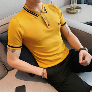 A012-P58短袖polo衫男士夏季修身针织衫休闲翻领纯色T恤绿色图片