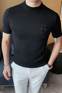 NZ29-P58男士秋冬圆领短袖针织衫体恤韩版修身休闲提花T恤图片