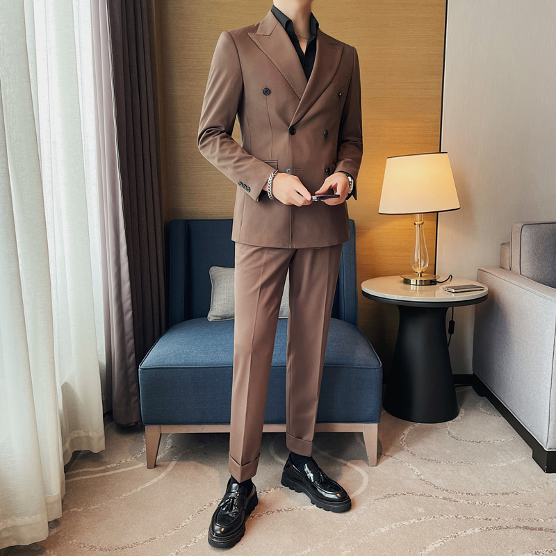 TZ6090-P340西服两件套男士秋冬新款双排扣纯色百搭西装,男装西服套装,电商B333